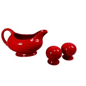 Fiesta Scarlet Red Gravy Boat and Salt and Pepper Shaker Set Ceramic USA‎